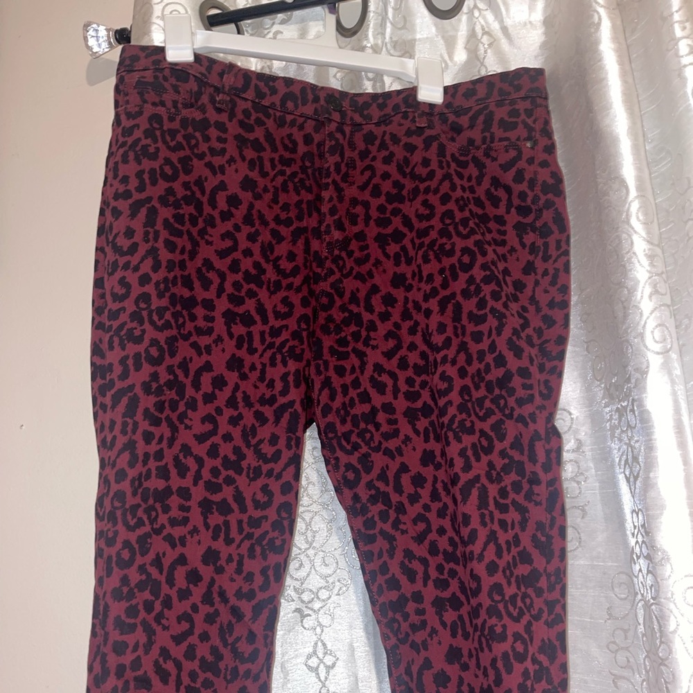Burgundy cheetah print pants